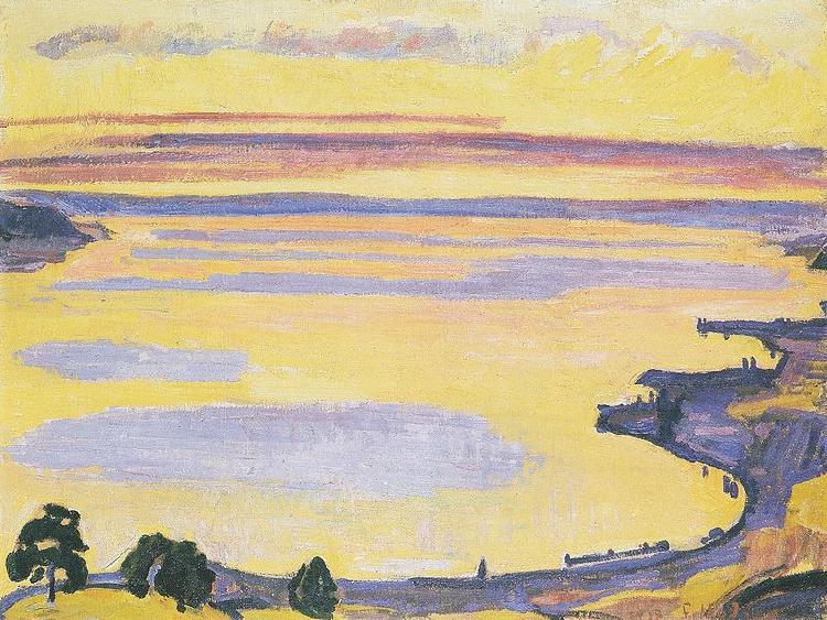 Ferdinand Hodler Sonnenuntergang am Genfersee von Caux aus